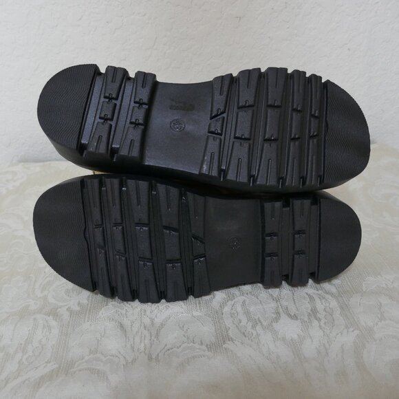 Gold Combat Mid Calf Lace Up Boots Zipper Detail Lug Heels Womens 43/12 - Picture 12 of 12